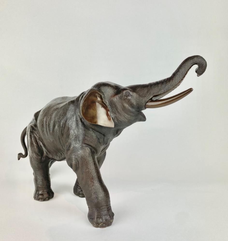 A fine Japanese bronze sculpture of a elephant, Meiji period, Japan, XIXth Century.