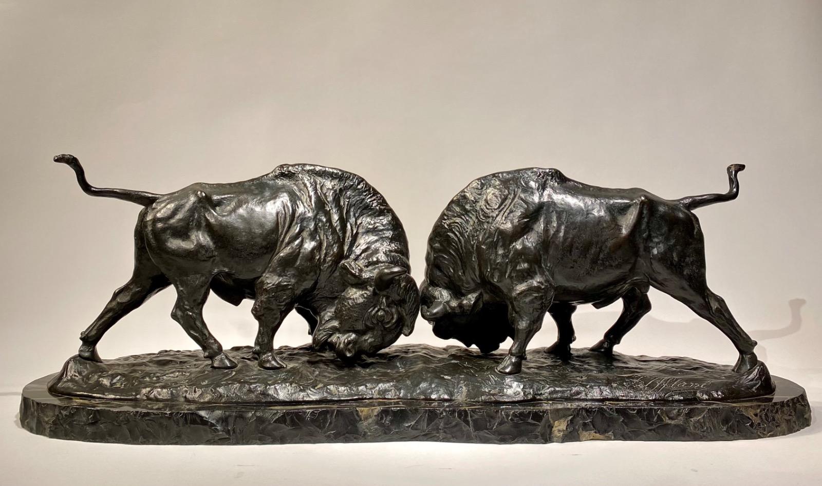 A LARGE BRONZE GROUP OF TWO BISON EARLY 20TH CENTURY, by FRANZ IFFLAND (1862-1935)