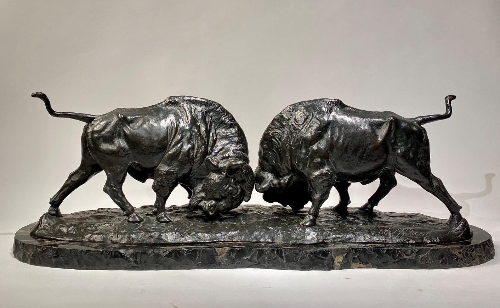 A LARGE BRONZE GROUP OF TWO BISON EARLY 20TH CENTURY, by FRANZ IFFLAND (1862-1935)