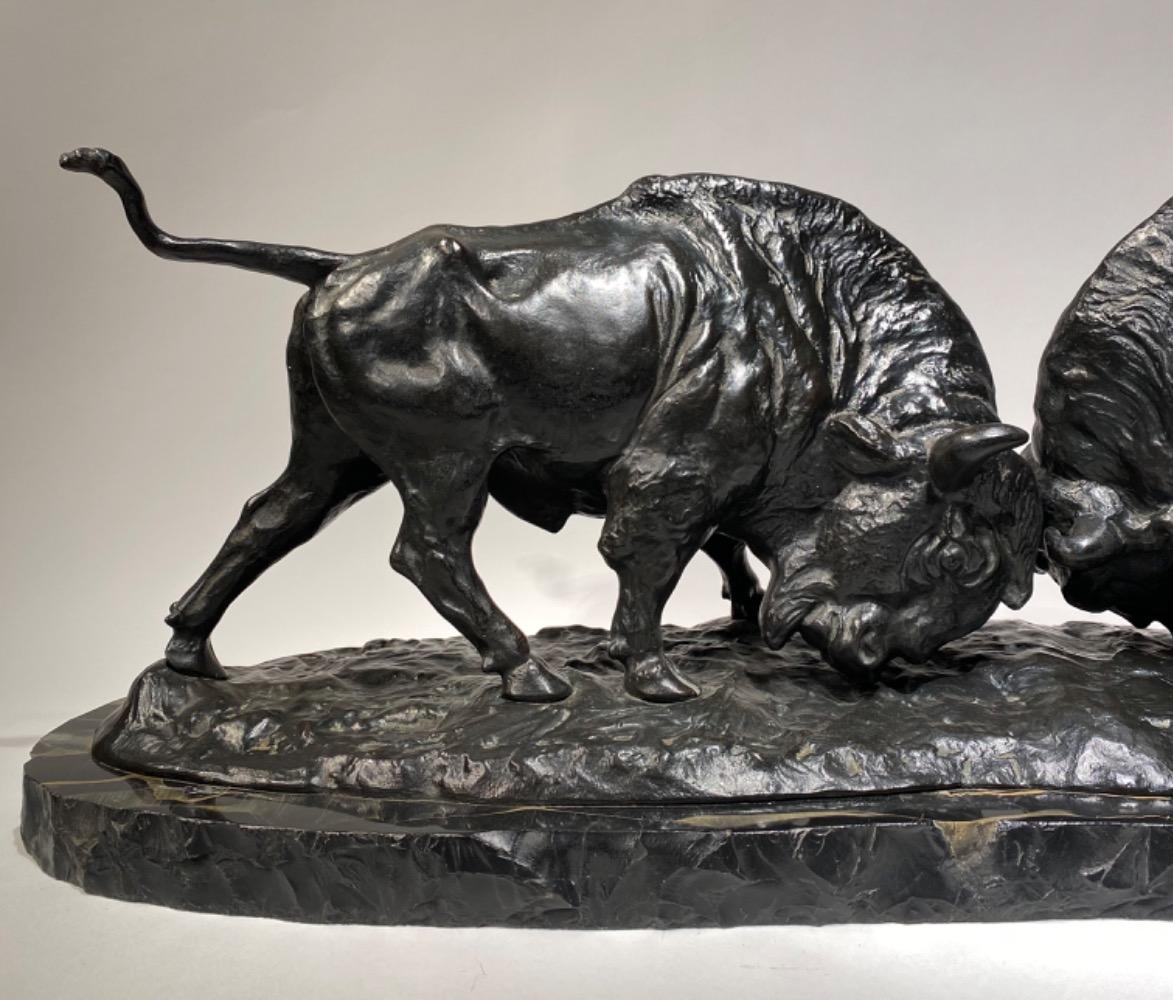 A LARGE BRONZE GROUP OF TWO BISON EARLY 20TH CENTURY, by FRANZ IFFLAND (1862-1935)