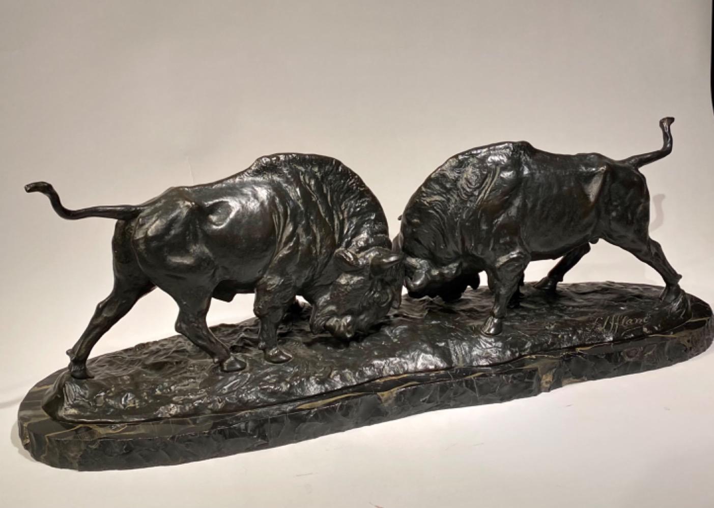 A LARGE BRONZE GROUP OF TWO BISON EARLY 20TH CENTURY, by FRANZ IFFLAND (1862-1935)