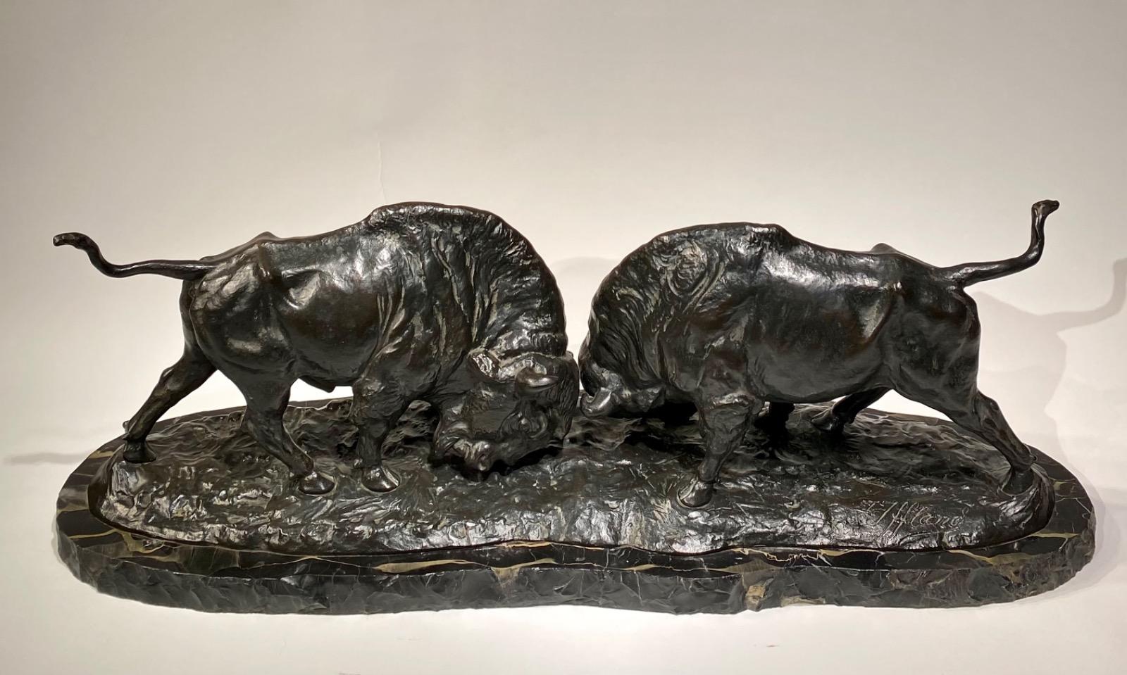 A LARGE BRONZE GROUP OF TWO BISON EARLY 20TH CENTURY, by FRANZ IFFLAND (1862-1935)