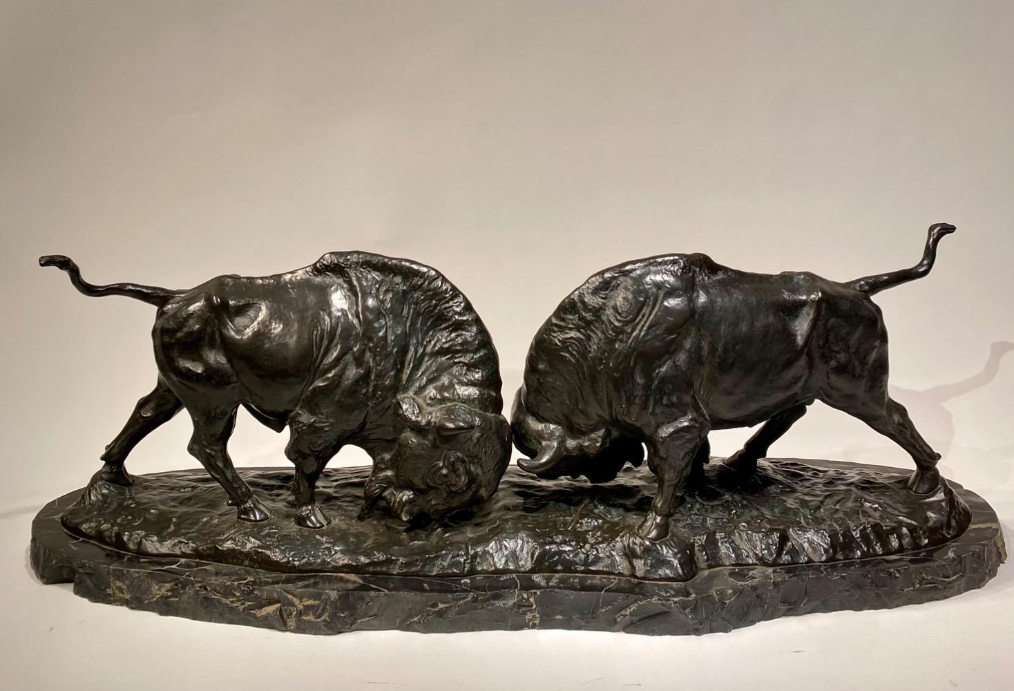 A LARGE BRONZE GROUP OF TWO BISON EARLY 20TH CENTURY, by FRANZ IFFLAND (1862-1935)