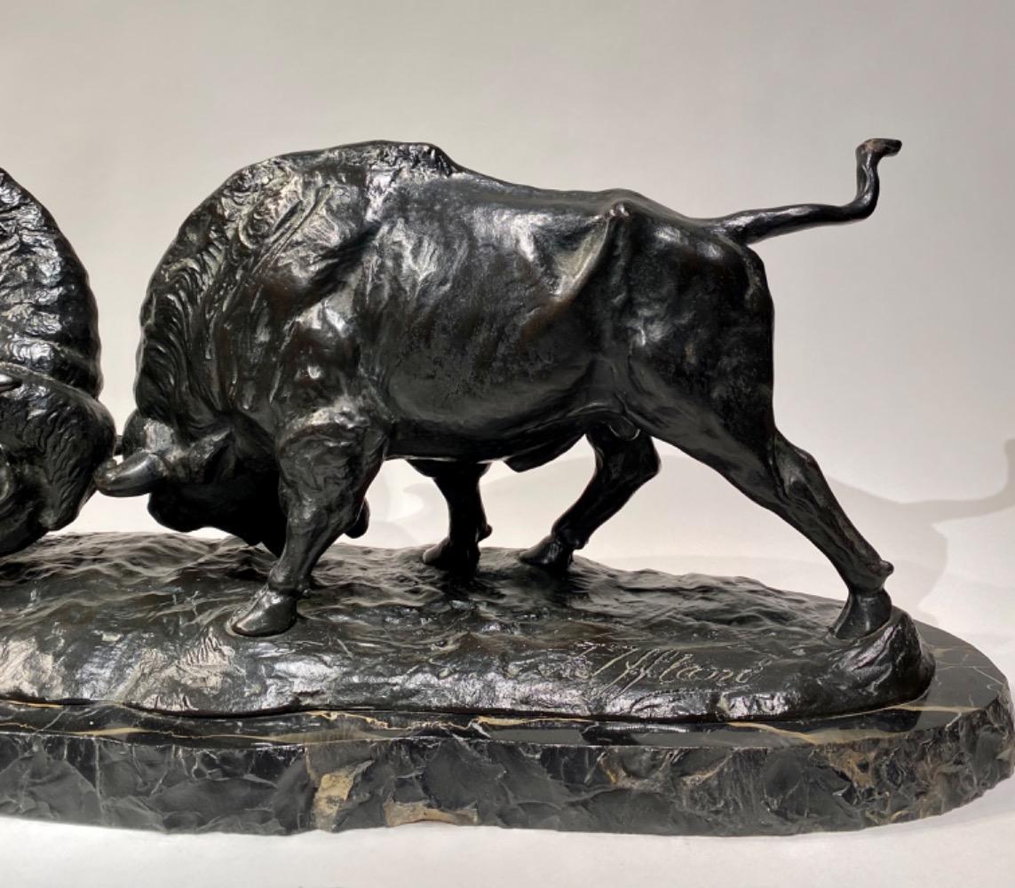 A LARGE BRONZE GROUP OF TWO BISON EARLY 20TH CENTURY, by FRANZ IFFLAND (1862-1935)