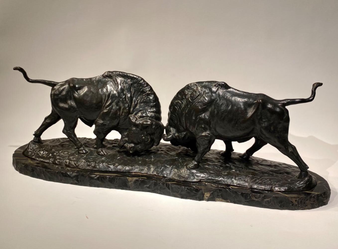 A LARGE BRONZE GROUP OF TWO BISON EARLY 20TH CENTURY, by FRANZ IFFLAND (1862-1935)