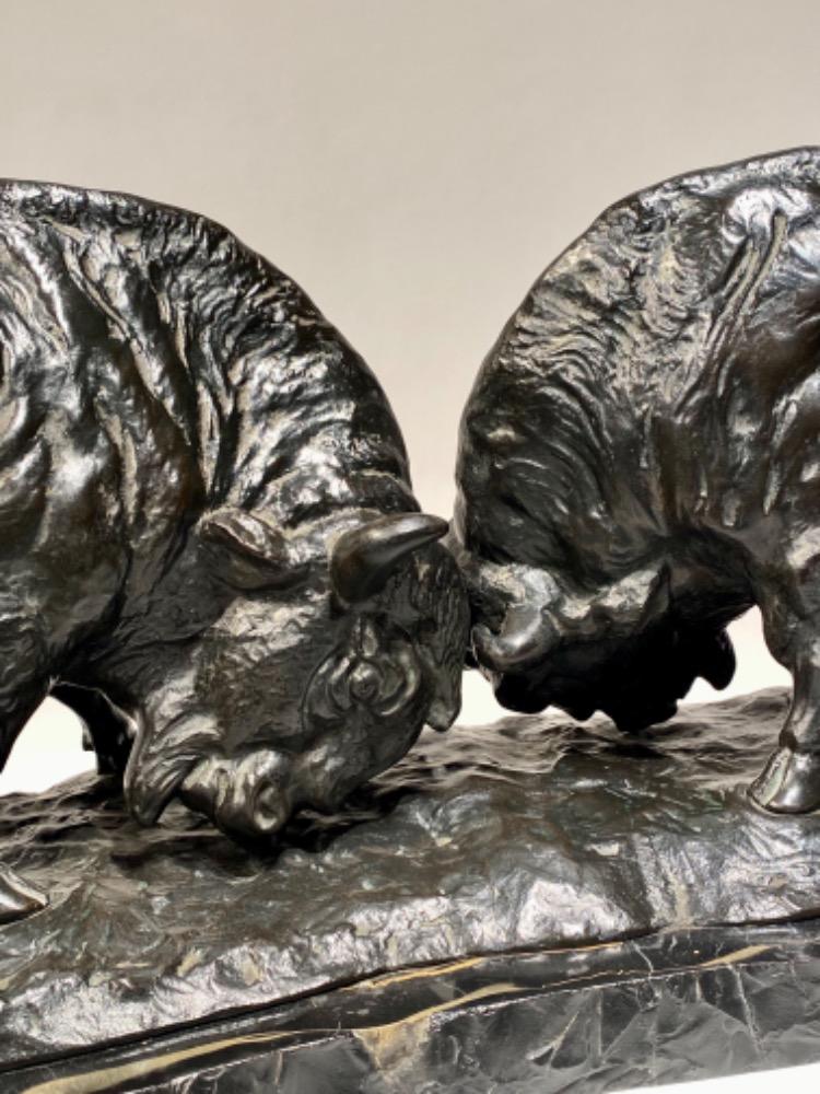 A LARGE BRONZE GROUP OF TWO BISON EARLY 20TH CENTURY, by FRANZ IFFLAND (1862-1935)