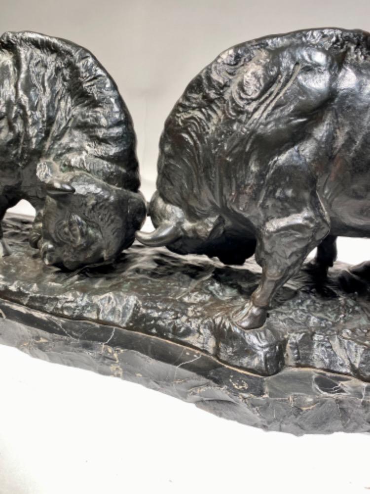 A LARGE BRONZE GROUP OF TWO BISON EARLY 20TH CENTURY, by FRANZ IFFLAND (1862-1935)