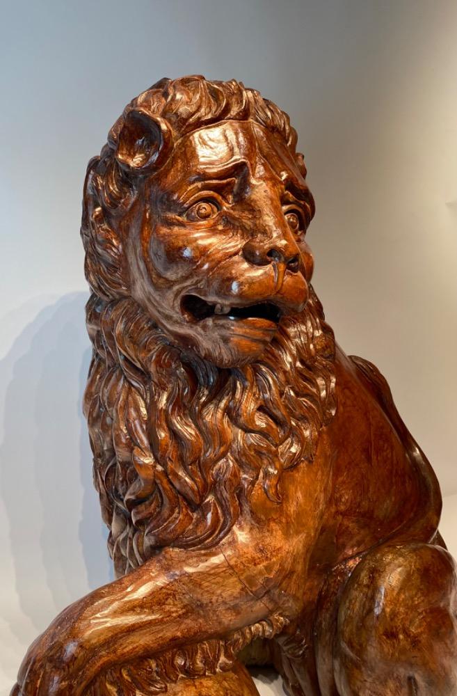 A life size carved lime wood Medici lion. 