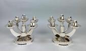 A rare pair of Portuguese Art Deco five-armed candelabra made in solid silver  