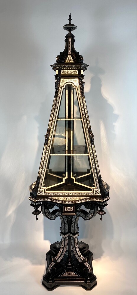A very rare 19th century Italian ivory-inlaid ebonised display cabinet/vitrine