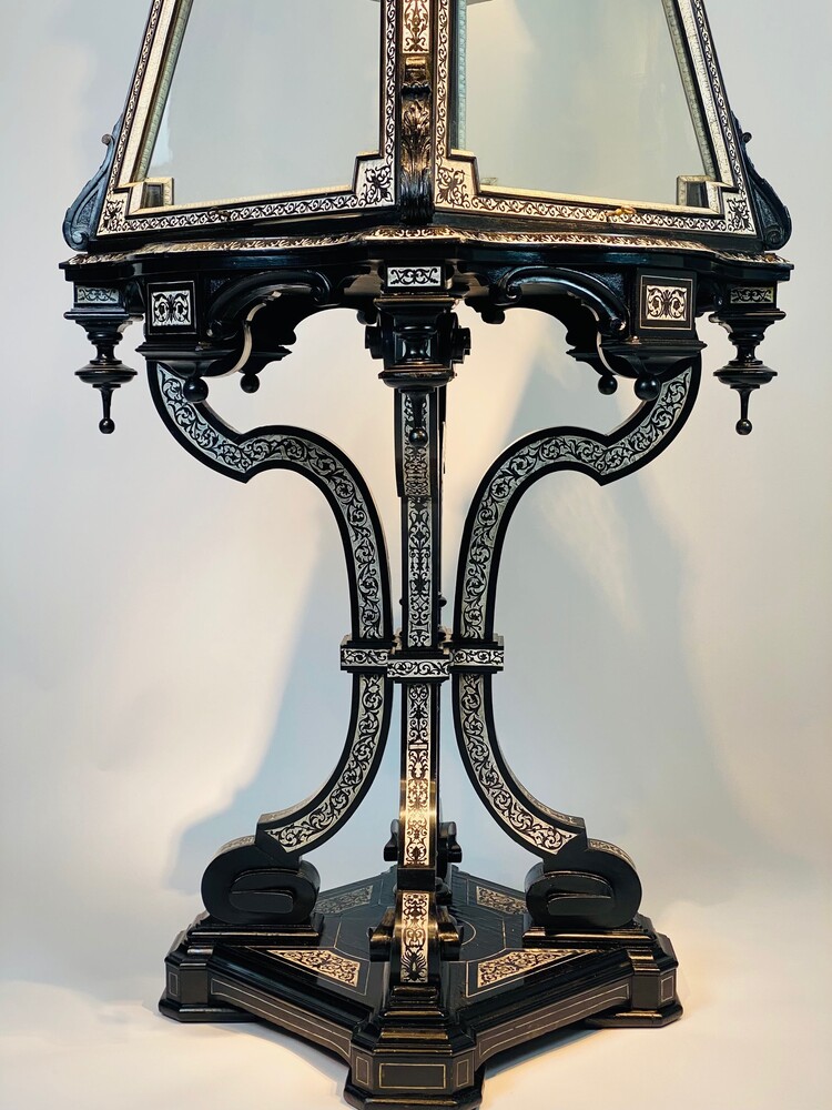 A very rare 19th century Italian ivory-inlaid ebonised display cabinet/vitrine