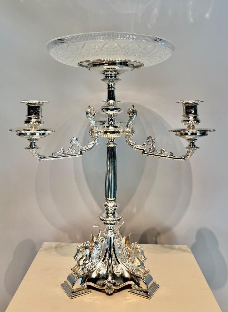 A Victorian 19thC silver plated bronze and crystal ten-piece table garniture by Mappin & Webb, London.