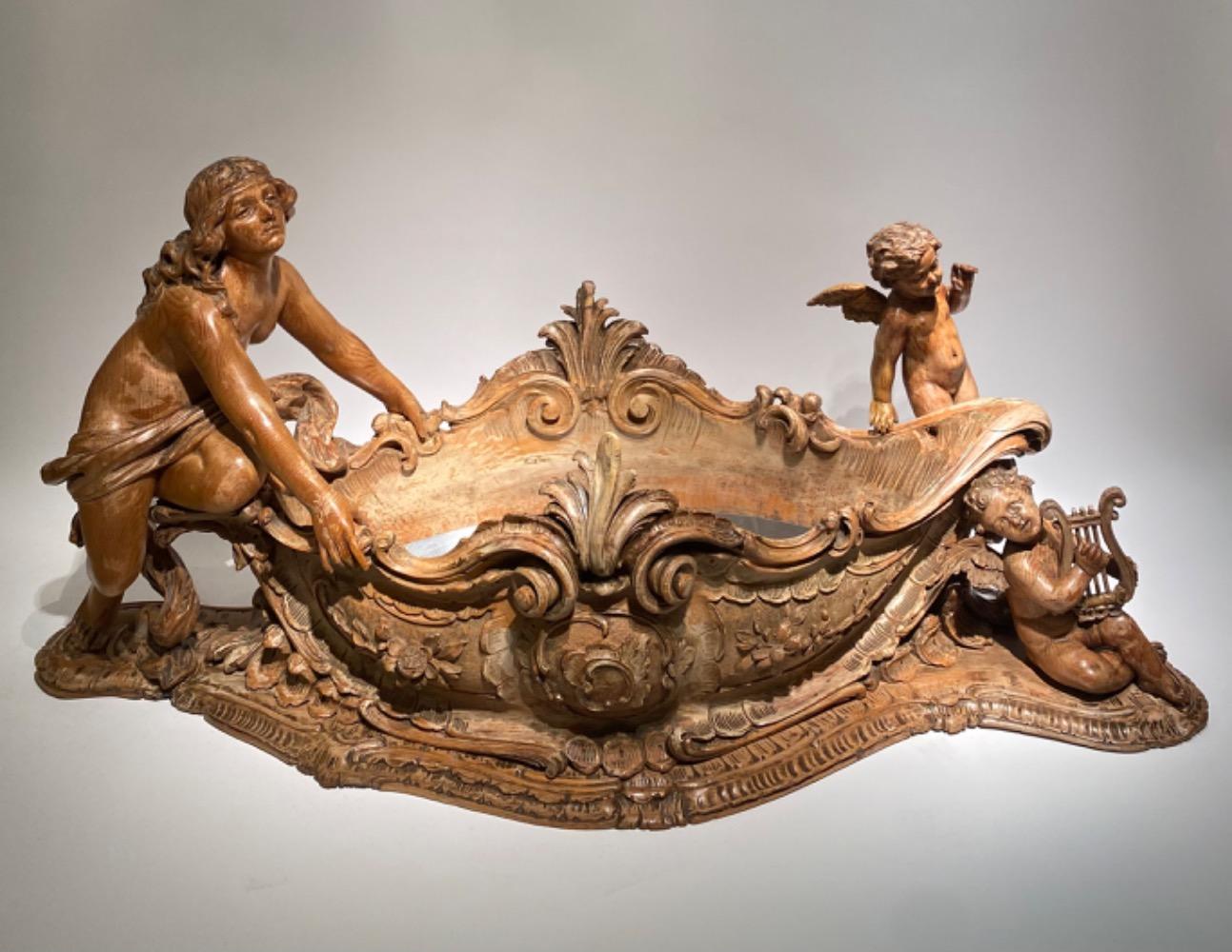 An exceptional large 19thC. (106cm/ 41.73inch.) carved jardinière. 