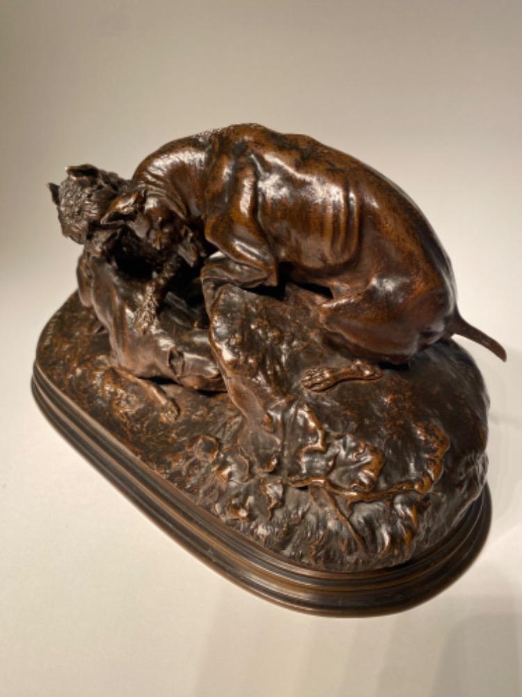 Bronze by Ferdinand PAUTROT (1832-1894). Griffin and Braque