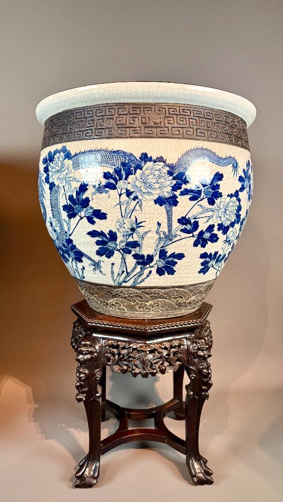 Important Pair of Nankin Planters with Carved Hardwood Stands - China, circa 1880-1900, Late 19th Century