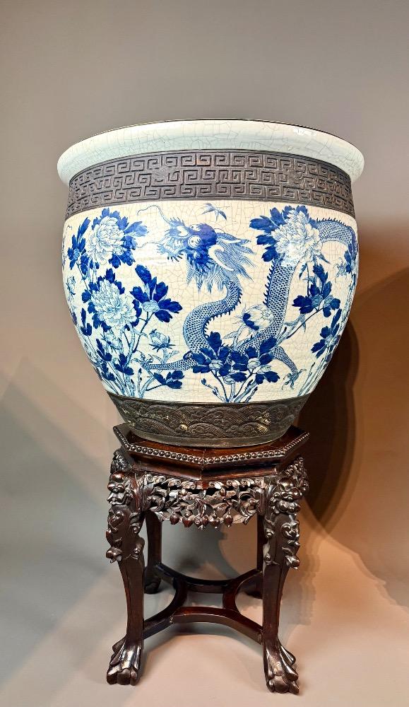 Important Pair of Nankin Planters with Carved Hardwood Stands - China, circa 1880-1900, Late 19th Century