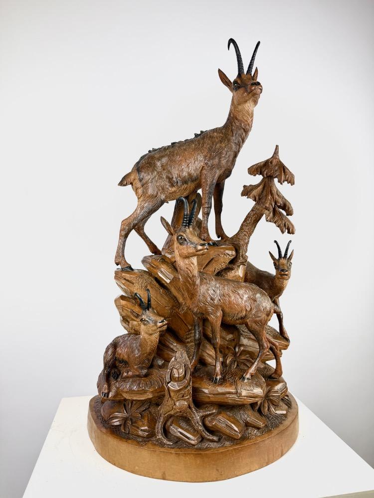 Late 19th Century Black Forest Walnut Carving – Chamois Group