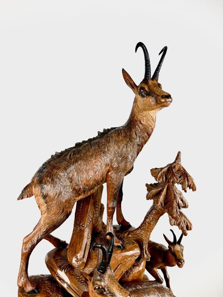 Late 19th Century Black Forest Walnut Carving – Chamois Group