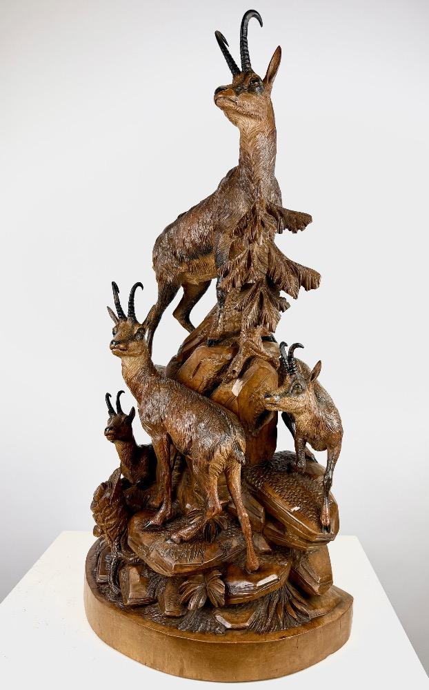 Late 19th Century Black Forest Walnut Carving – Chamois Group