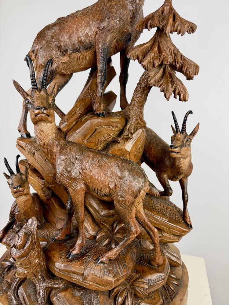 Late 19th Century Black Forest Walnut Carving – Chamois Group