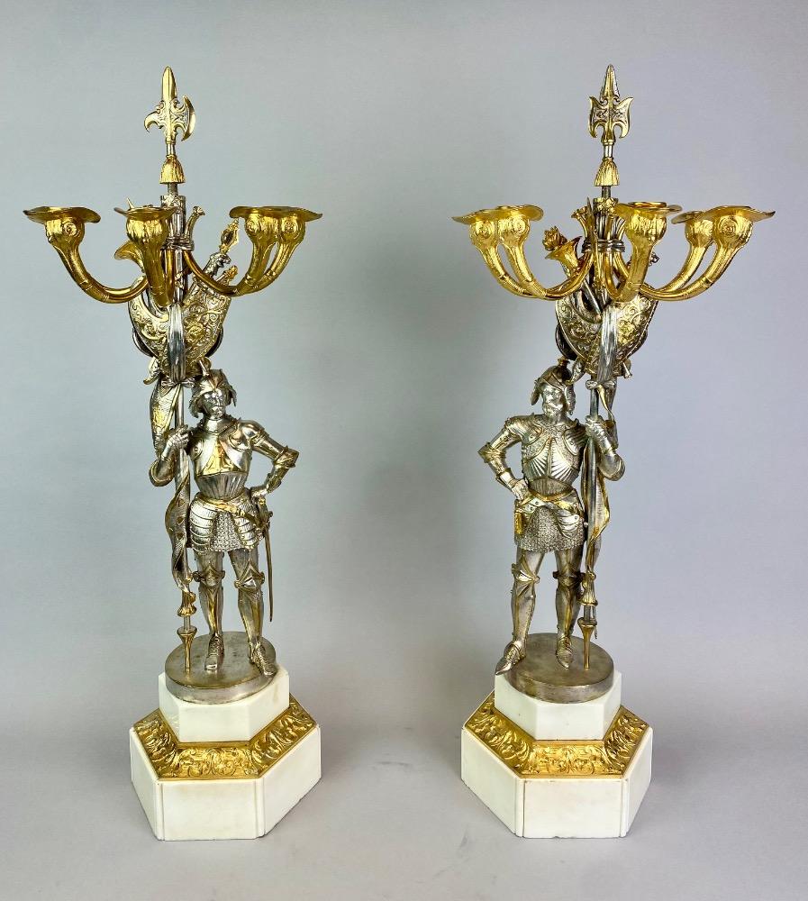 Pair candelabra Napoleon III. Medieval knights. 