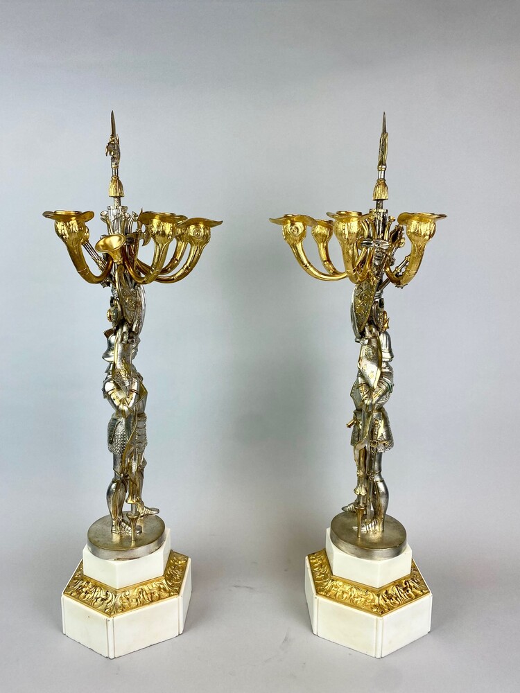 Pair candelabra Napoleon III. Medieval knights. 
