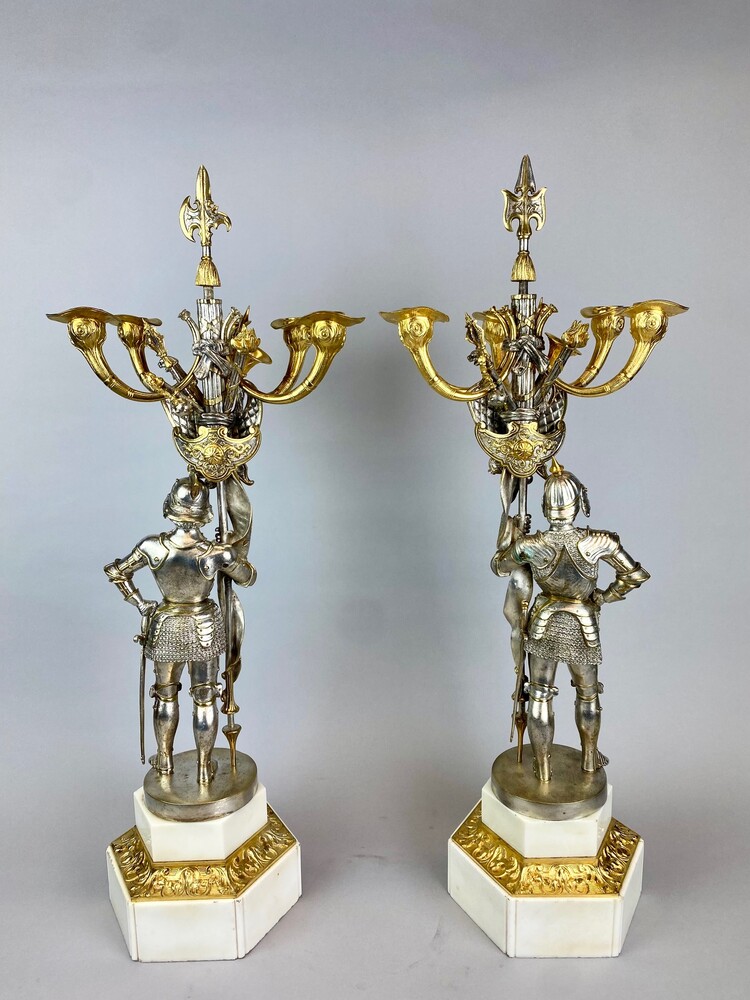 Pair candelabra Napoleon III. Medieval knights. 