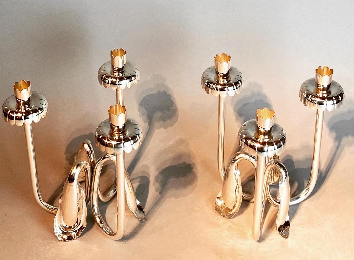 Pair elegant 20th Century  Art Nouveau silver candelabra.