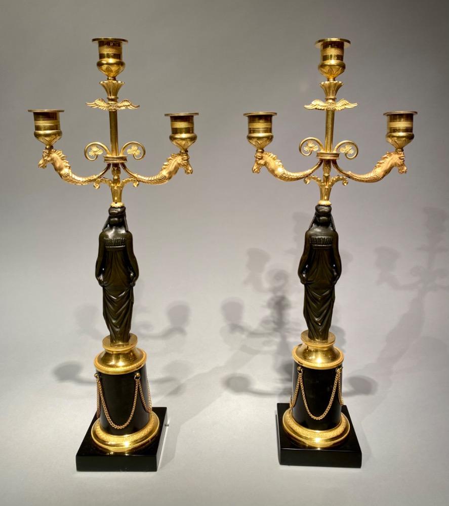 Pair Empire candelabra. 