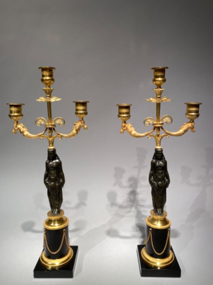 Pair Empire candelabra. 