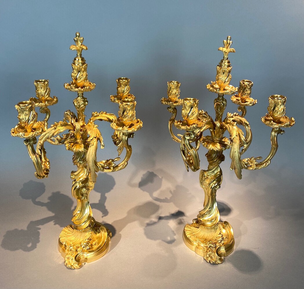 Pair of 19th century gilded bronze candelabra