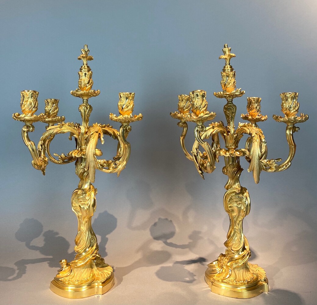 Pair of 19th century gilded bronze candelabra