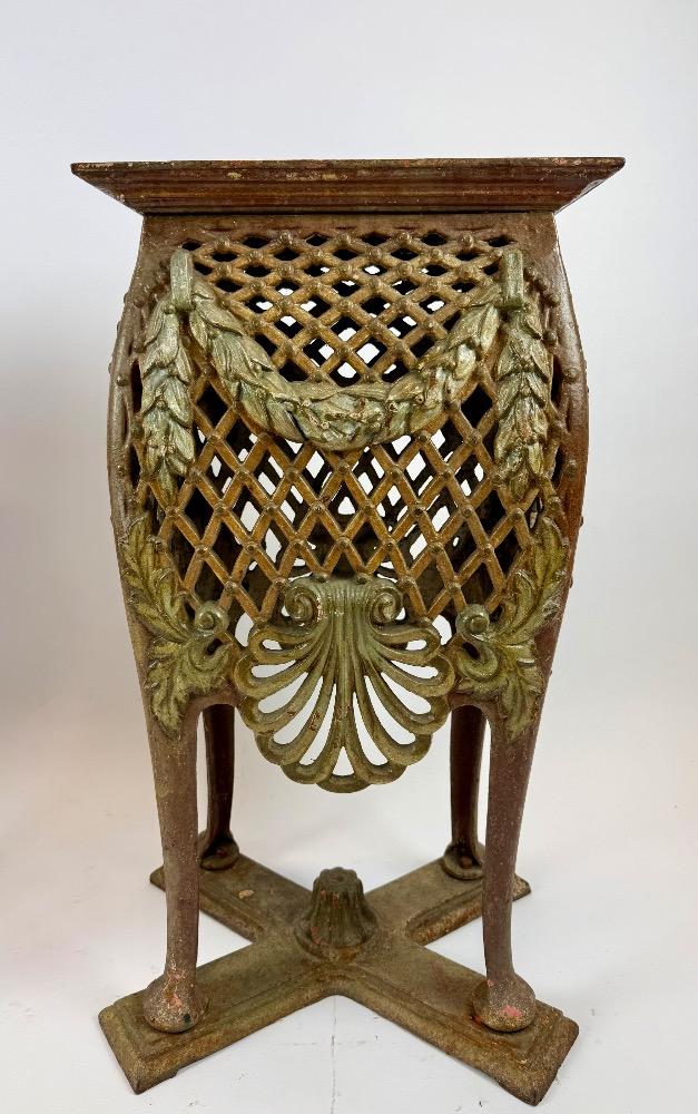 Pair of Antique Cast Iron Jardinière Stands – Original Polychrome 