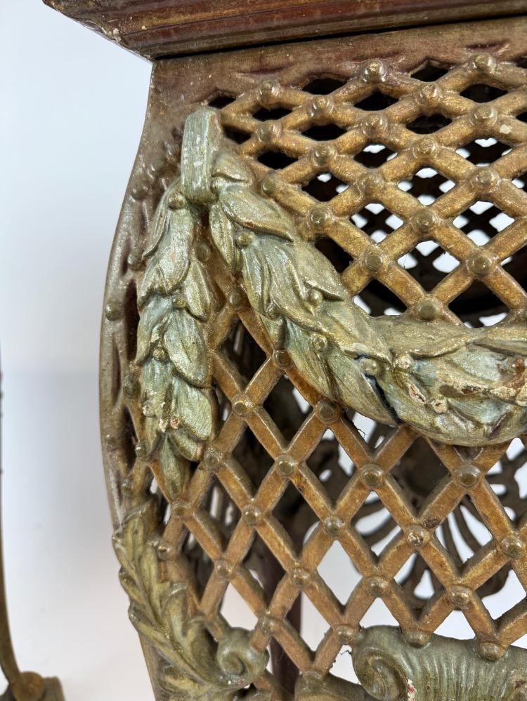 Pair of Antique Cast Iron Jardinière Stands – Original Polychrome 