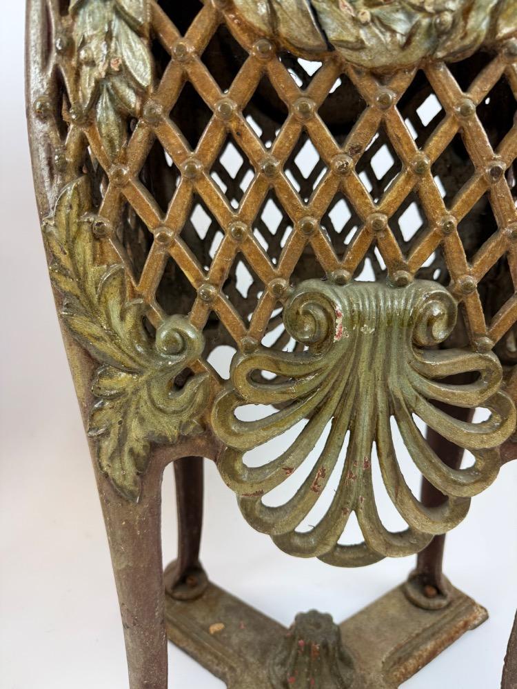 Pair of Antique Cast Iron Jardinière Stands – Original Polychrome 