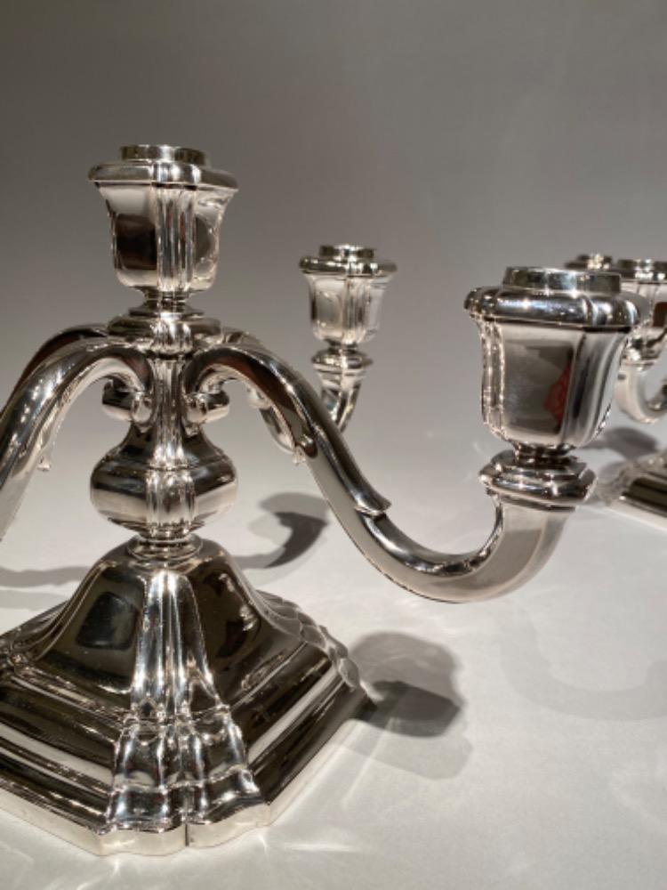 Pair of beautiful five arm solid silver (800/1000) Art Deco candelabra by Raymond Ruys, Antwerp c. 1930s.