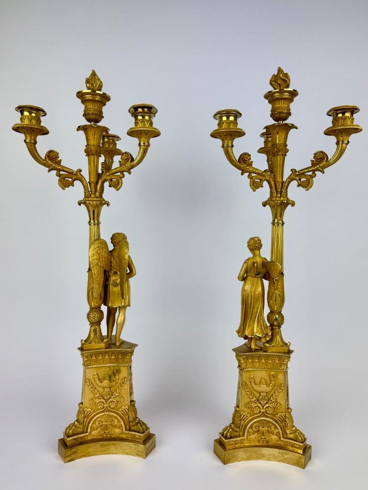Pair of Empire Gilt Bronze Figural Candelabra
