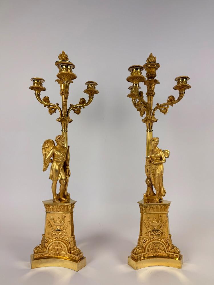 Pair of Fine Gilt Empire Candelabra, Early 19th Century