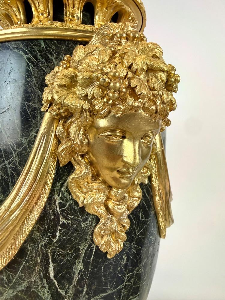 Pair Of Green Marble And Gilt Bronze Cassolettes, 19th Century