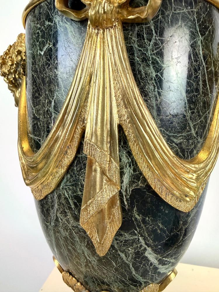 Pair Of Green Marble And Gilt Bronze Cassolettes, 19th Century