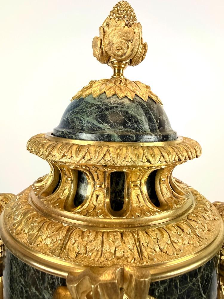 Pair Of Green Marble And Gilt Bronze Cassolettes, 19th Century