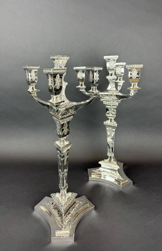 Pair silver Charles X candelabra. 