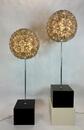 Pair vintage spherical Capiz lotus flower floor lamps by Rausch. 