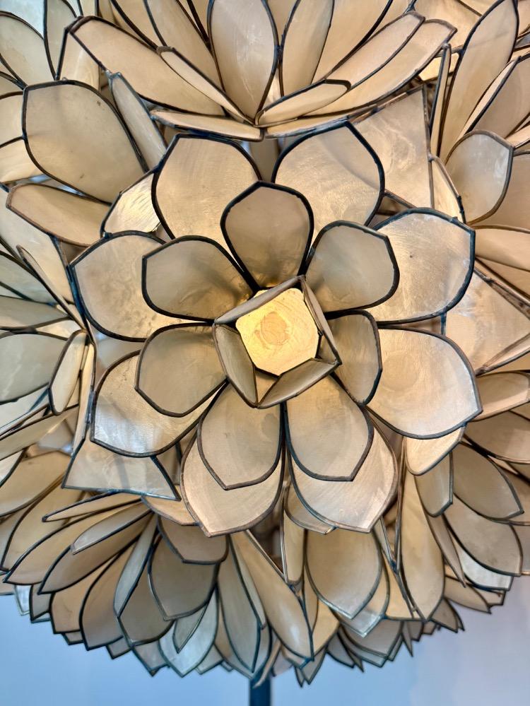 Pair vintage spherical Capiz lotus flower floor lamps by Rausch. 