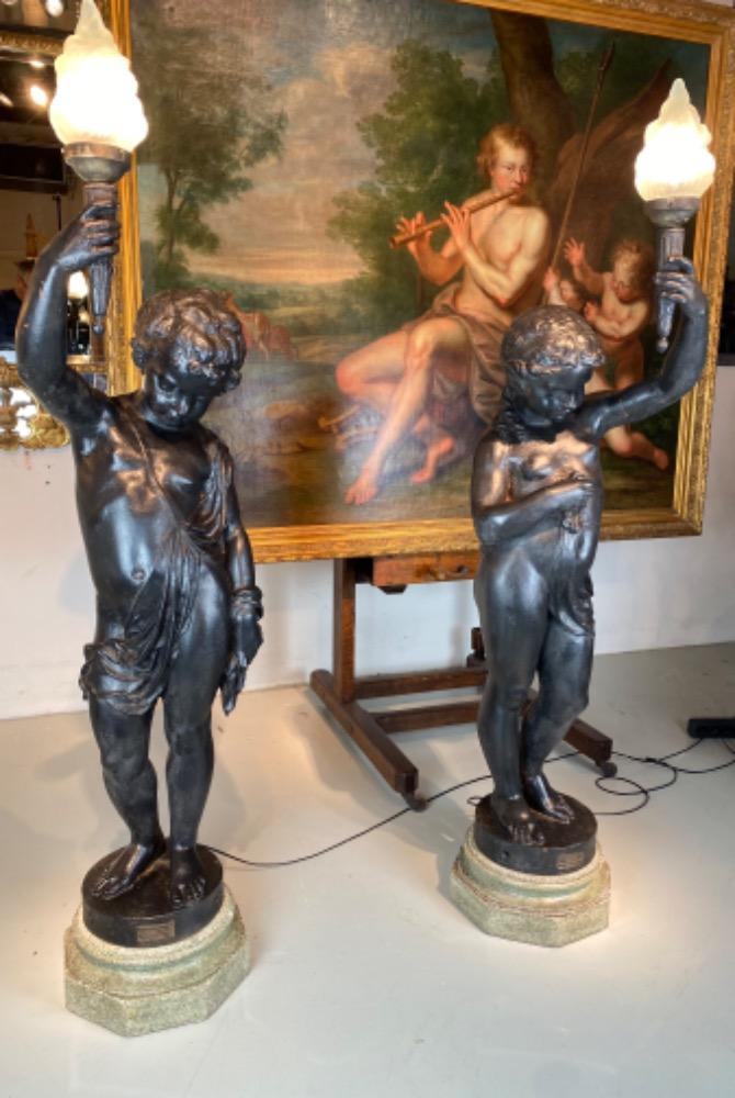 Rare pair of cast iron torchieres from the Lacarrière Delatour & Cie Paris