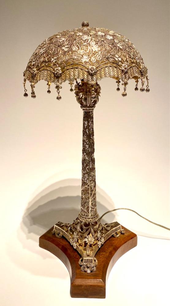 Silver Filigree Art Nouveau table lamp. 